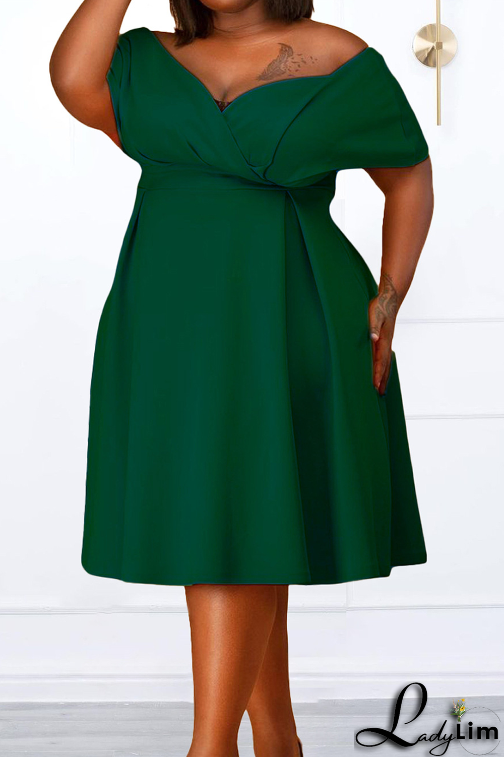 Green Casual Solid Patchwork Off the Shoulder Cake Skirt Dresses