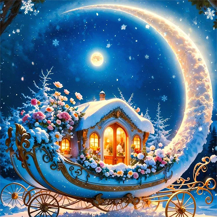 Tranquil House Under The Moon 40*40CM (Canvas) Full Round Drill Diamond Painting gbfke