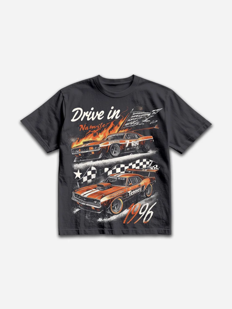 Men's Vintage Racing Flame Graphic Cotton T-shirt