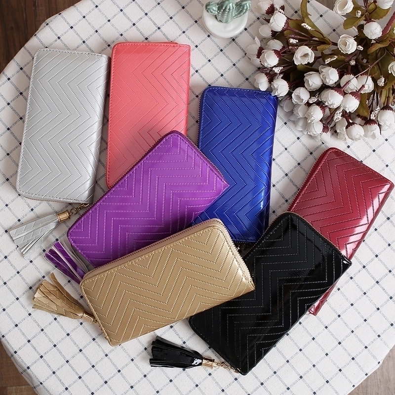Fashion Candy Color Tassel Plaid Long Zipper Wallet