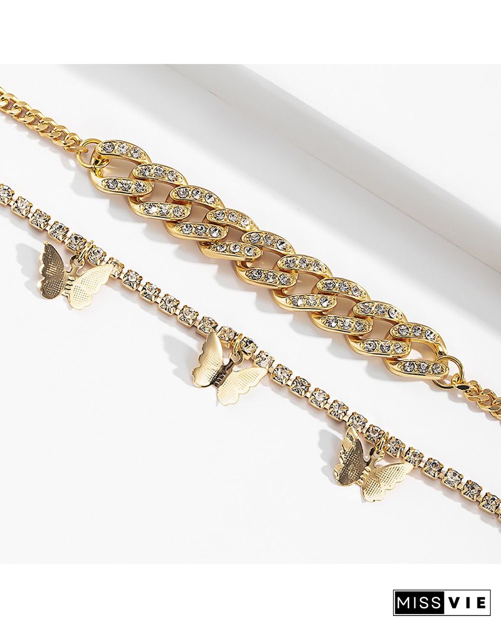 2PC Chain Rhinestone Butterflies Pattern Anklet
