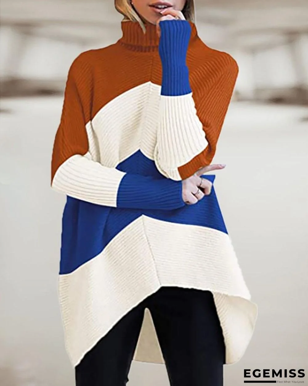 Chevron Pattern Colorblock Batwing Sleeve Sweater | EGEMISS
