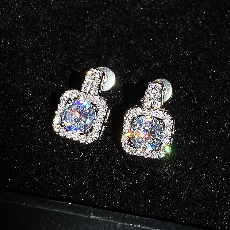 Women Luxury Iced Out Square Stud Earrings