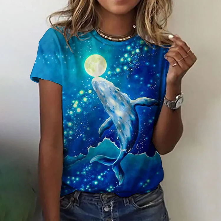 Vefave Casual Whale Print Short Sleeve T-Shirt