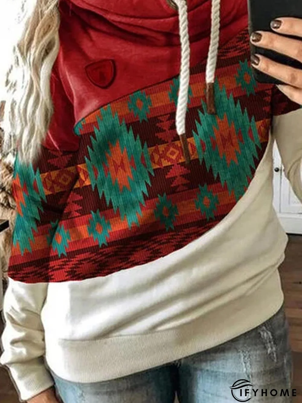 Hoodie Casual Cotton-Blend Color-Block Sweatshirt | IFYHOME