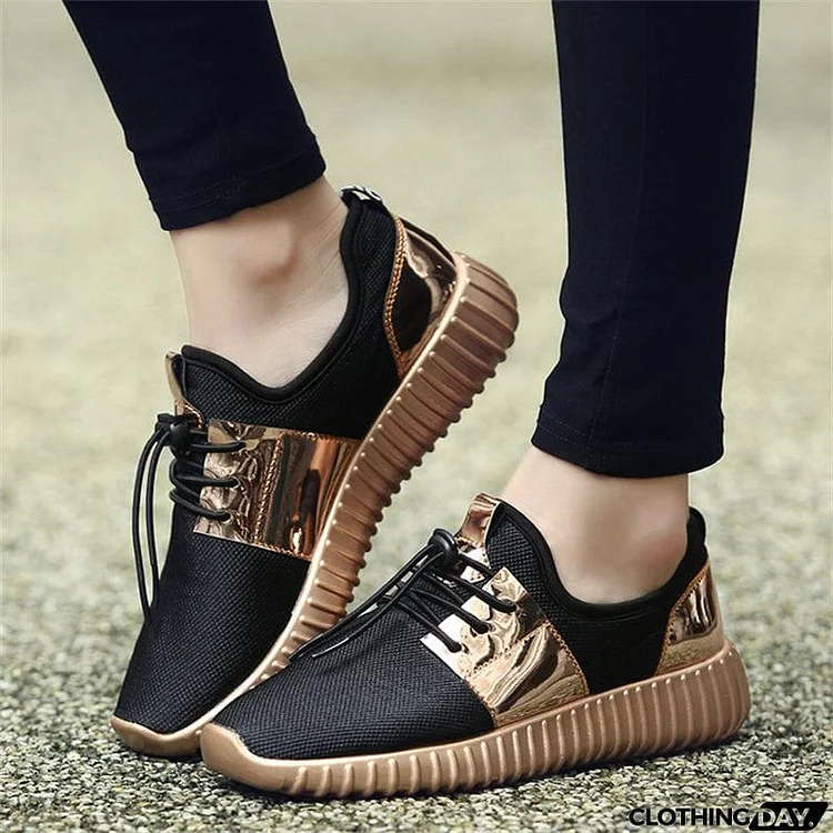 Fashion Breathable Mesh Lace Up Flat Running Sneakers