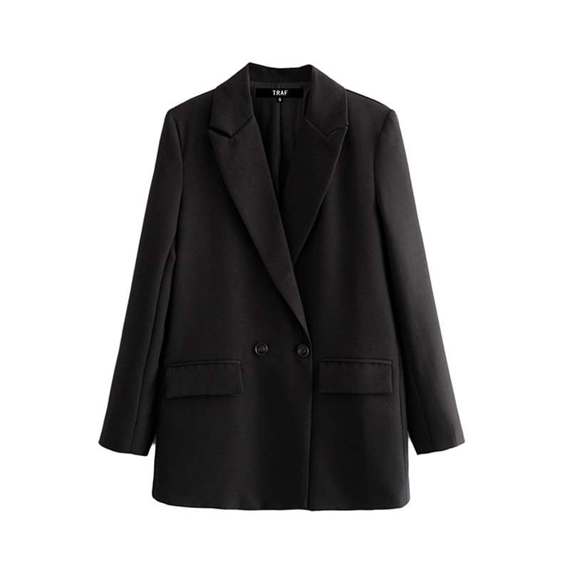 TRAF Women Chic Office Lady Double Breasted Blazer Vintage Coat Fashion Notched Collar Long Sleeve Ladies Outerwear Stylish Tops