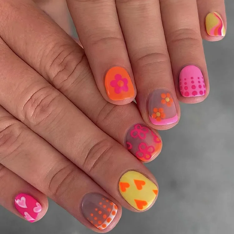 Pink Flower French Press-On Nails