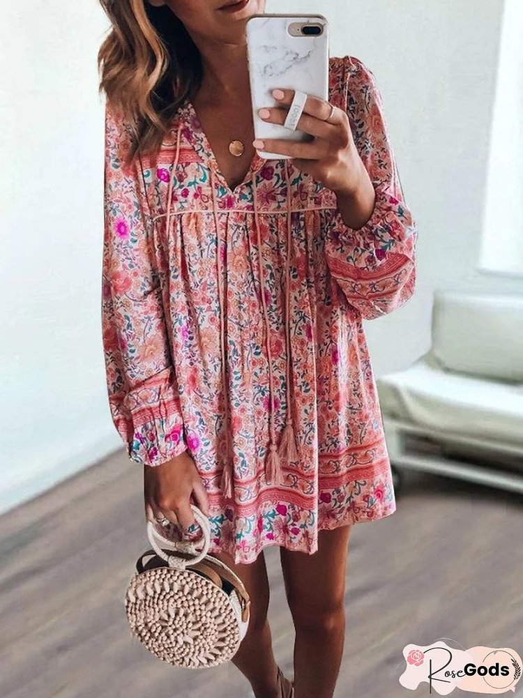 Bohemian Floral Long Sleeve Dress