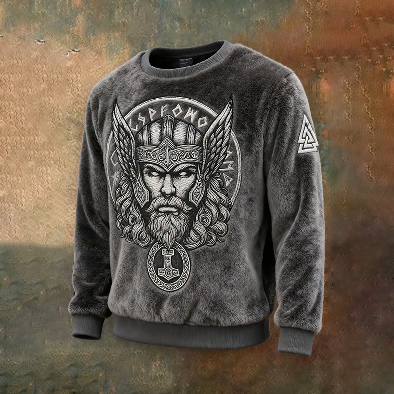 Men's Vintage Viking Totem Art Plush Sweatshirt elevenforest