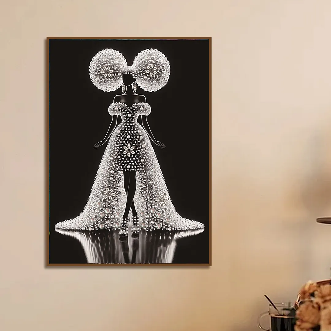 Pearl Silhouette Gown Lady Special Shaped 5D DIY Partial Drill Diamonds Dots Gem Art Kits 11.81x15.75Inch Diamond Dots Paintings Diamonds Paintings Gem Art for Adults Beginners Home Decor
