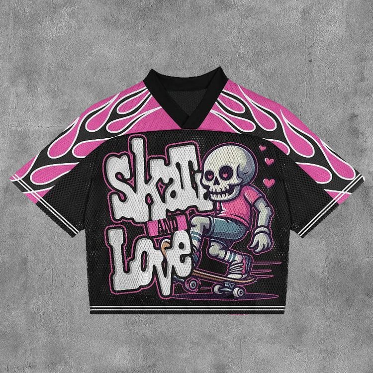 Sopula Vintage No 3 Flame Graphics Blokette Blokecore Jersey V-Neck T-Shirt - SOPULA