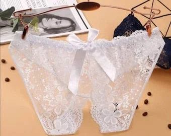 pornhint Pornhint Crotchless Mesh Sexy underwear.  Lace panties. Mood night.  Ribbon lingerie