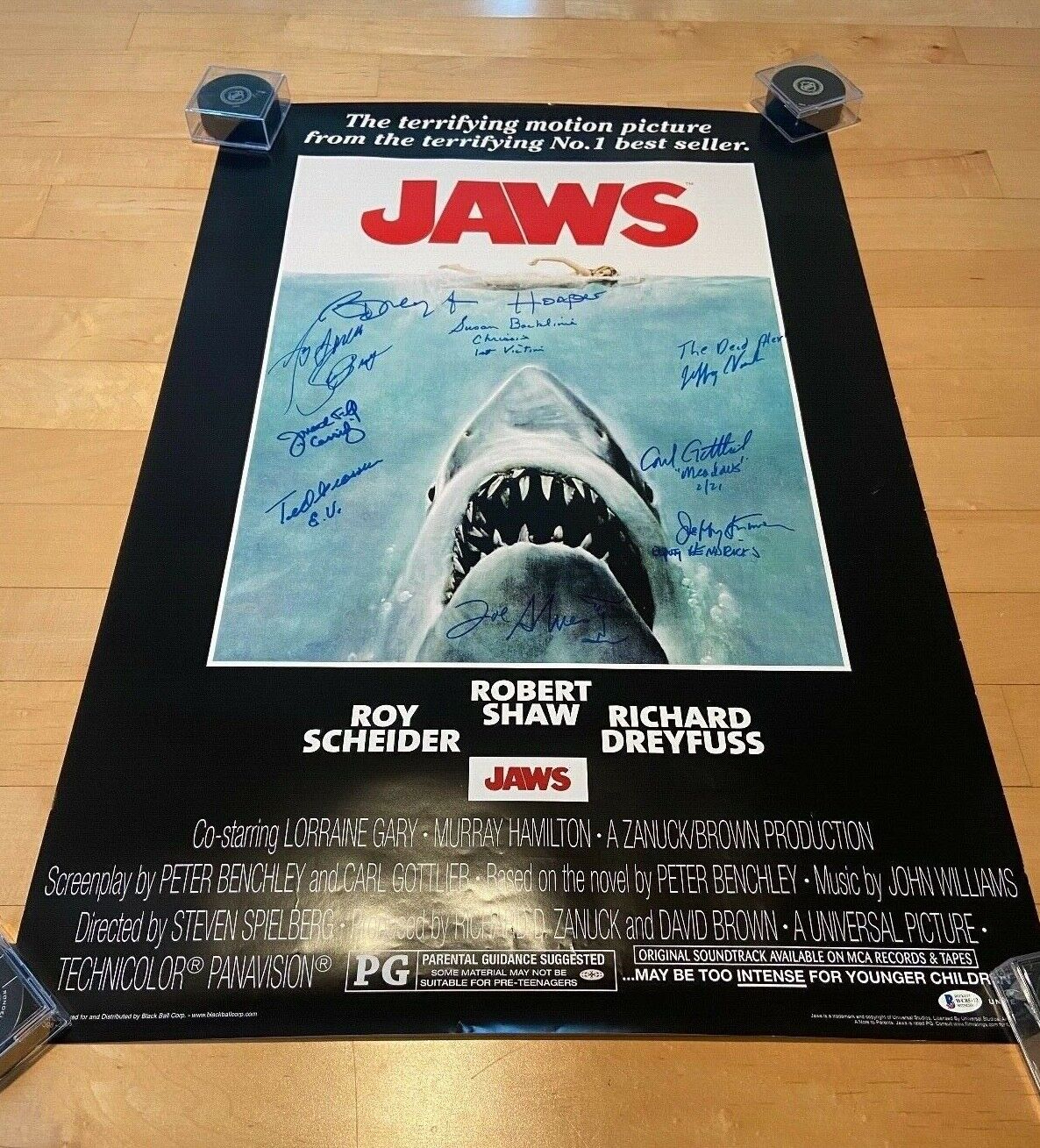 * JAWS * signed 24x36 movie poster * DREYFUSS, KRAMER, BACKLINIE +6 MORE * COA 5