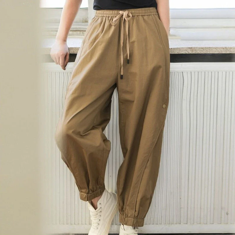 Causal Pants Women Khaki Stylish Pockets Spring Solid Ankle Length Unisex Streetwear Solid Aesthetic Harem Trouser Chic Soft Hot