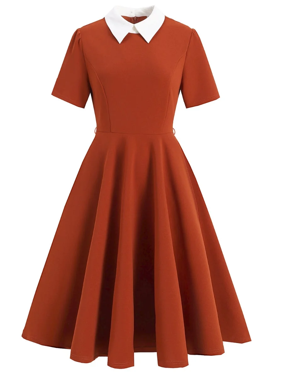 Women's Dresses Vintage Contrasting Color Lapel Knitted Midi Swing Dresses