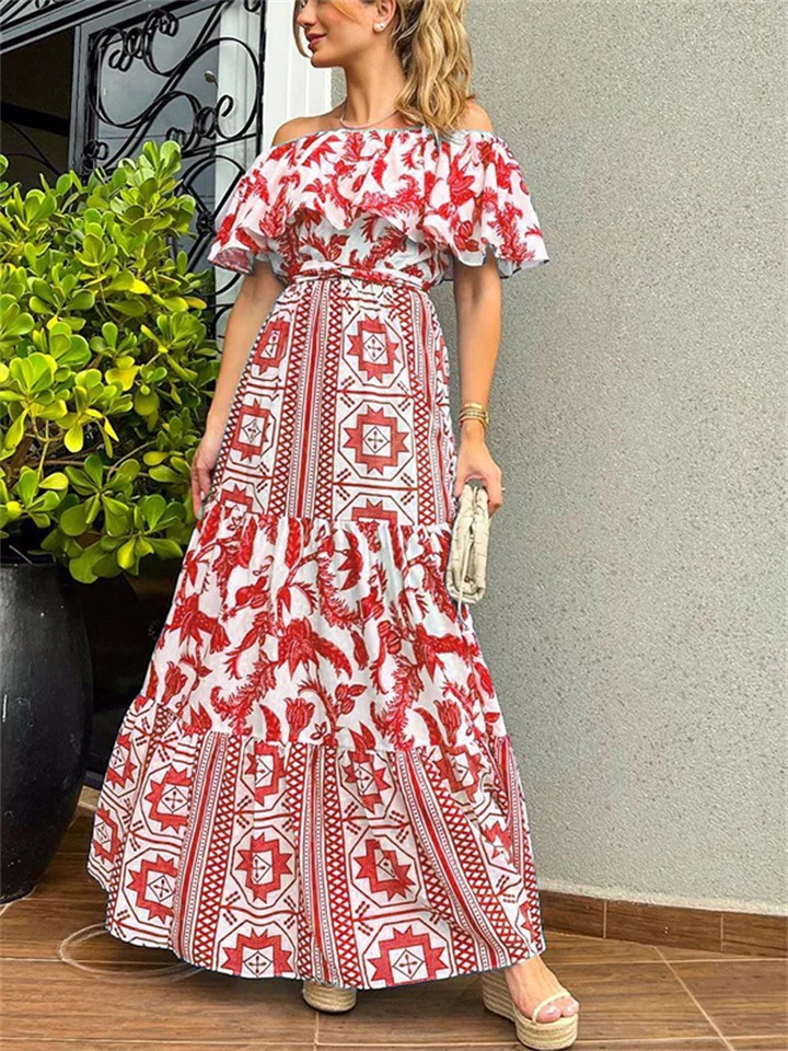 Spring and Summer Women's Sexy One-piece Collar High Waist Bohemian Print Dress Female | 168DEAL
