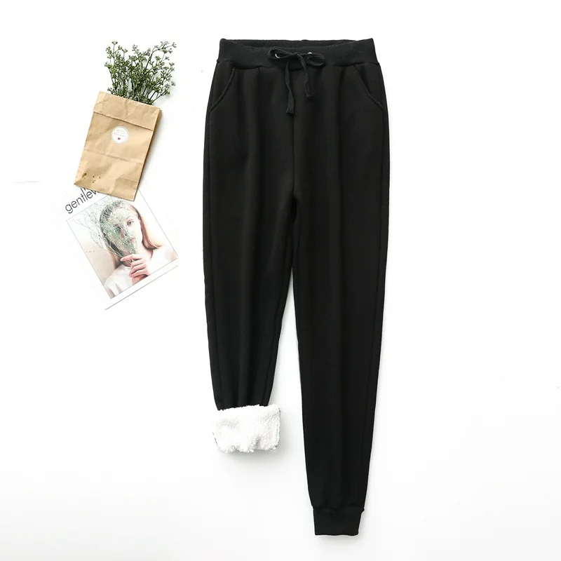 Loose large size pocket casual pants thickened warm fleece pants