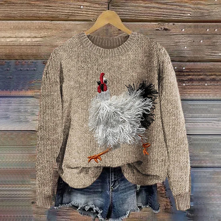 VChics Women's Lovely Chicken Animal Cozy Casual Sweater
