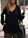 Women Solid Color V Neck Loose Top