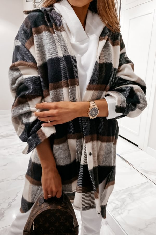 Autumn Plaid Long Sleeve Button Shacket