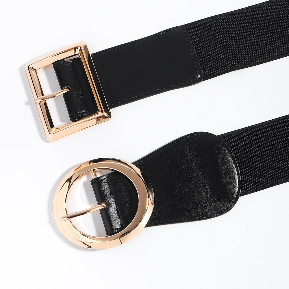 Women's Simple Metal Pin Buckle Black Elastic Waist Belt Slim Accessory Belt