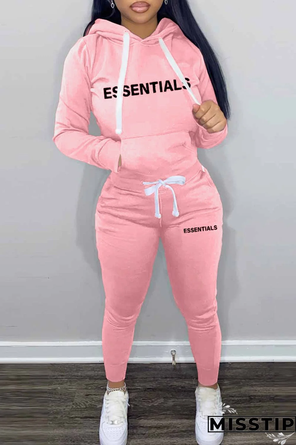 Khaki Elegant Print Letter Hooded Collar Long Sleeve Two Pieces