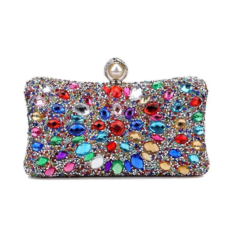 Formal Silver Pearl Multicolor Shiny Dinner Bags