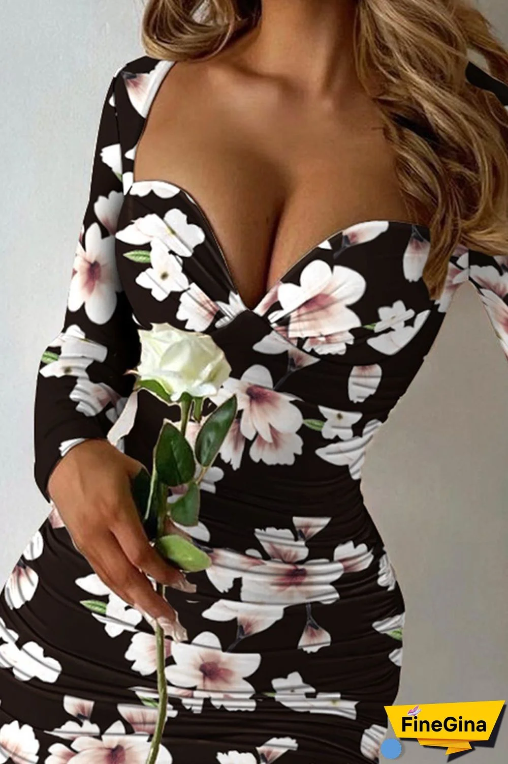 Black Sexy Celebrities Print Fold Square Collar One Step Skirt Dresses