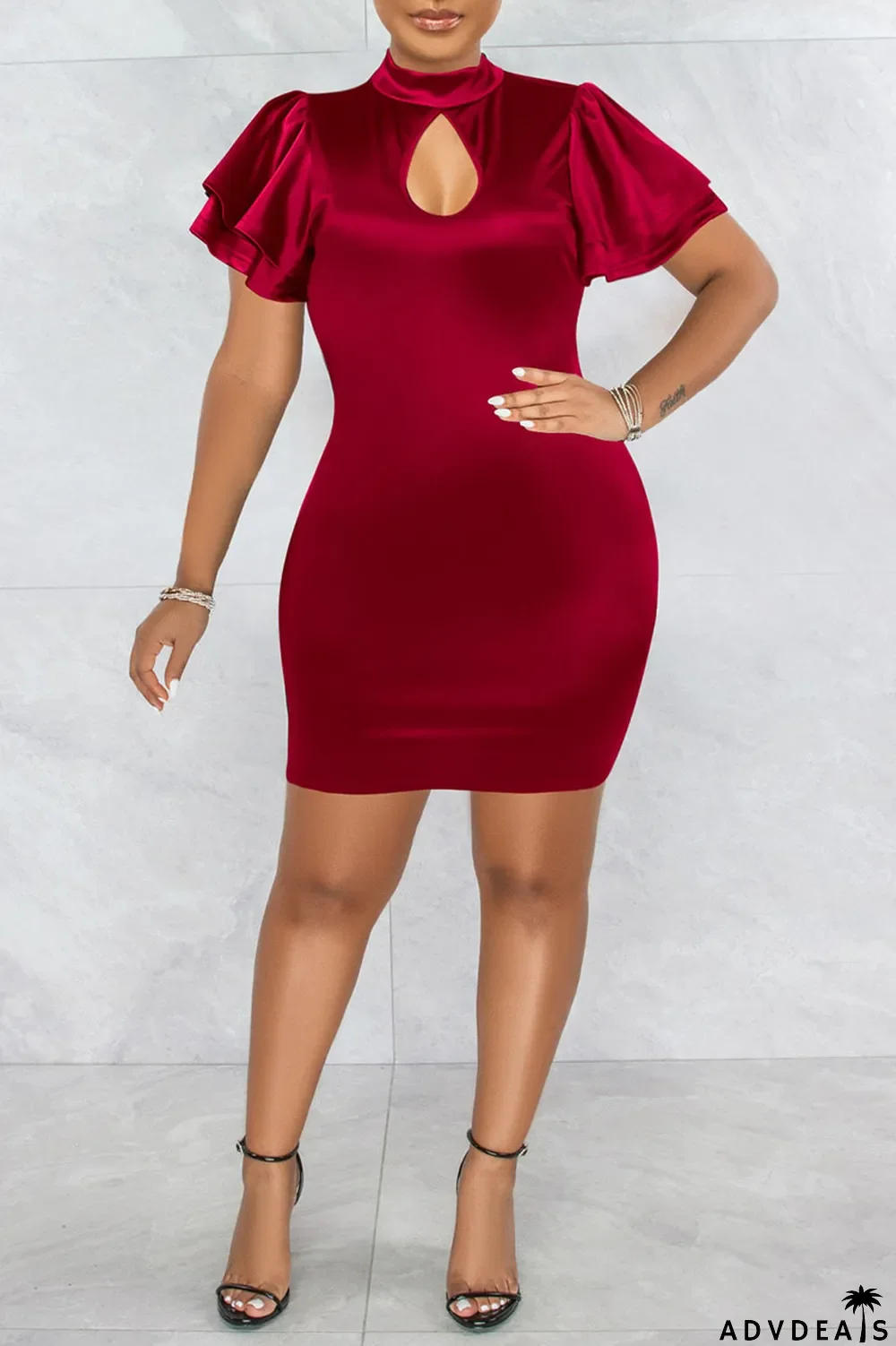 Champagne Casual Solid Split Joint O Neck One Step Skirt Dresses