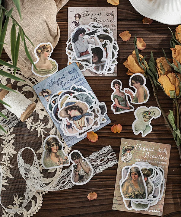 240 Pcs Vintage Elegant Beauties Paper Stickers Set