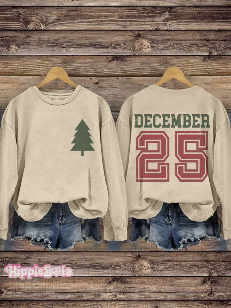 Vintage Distressed Retro Christmas December 25 Casual Sweatshirt Sand / S