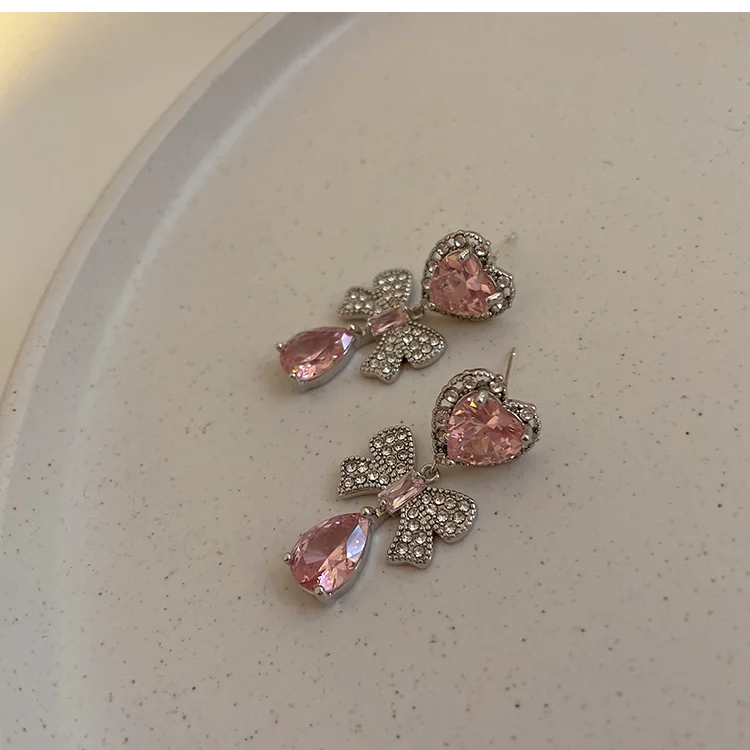 Pink Crystal Bow Earrings