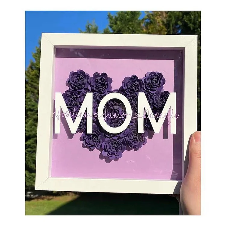 Mum Heart Shaped Monogram Flower Shadow Box Gift For Mothers