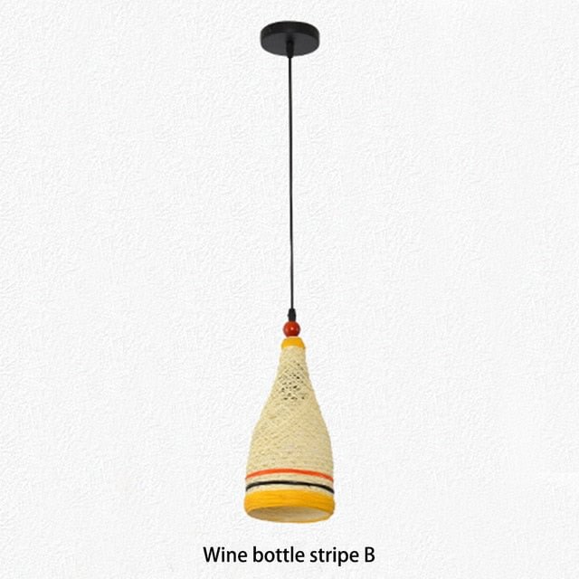 Modern Chinese Rattan Color Pendent Lamp Lights E27 Hand-made Woven Lamp LED Bottle Lamps Dining Room Bar Cafe Hanging Light