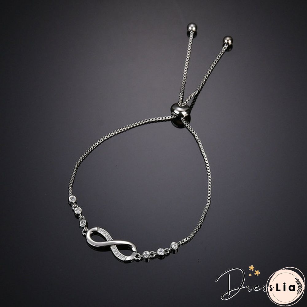 1Pc New Arrival 925 Sterling Silver Charm Bracelet Jewelry Infinity Eight Crystal Diamond Link Chain Bracelet Ankle Bracelets for Women