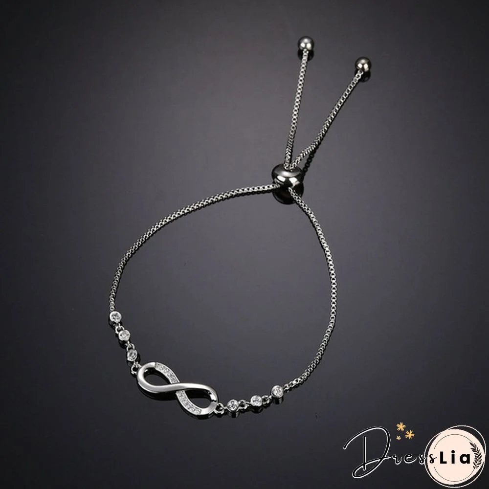 1Pc New Arrival 925 Sterling Silver Charm Bracelet Jewelry Infinity Eight Crystal Diamond Link Chain Bracelet Ankle Bracelets for Women