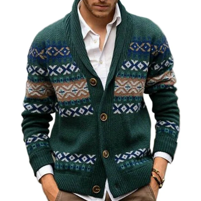 Uveng Uveng Men's Autumn And Winter Knitted Cardigan Collared Long-Sleeved Silk Coat SY0129