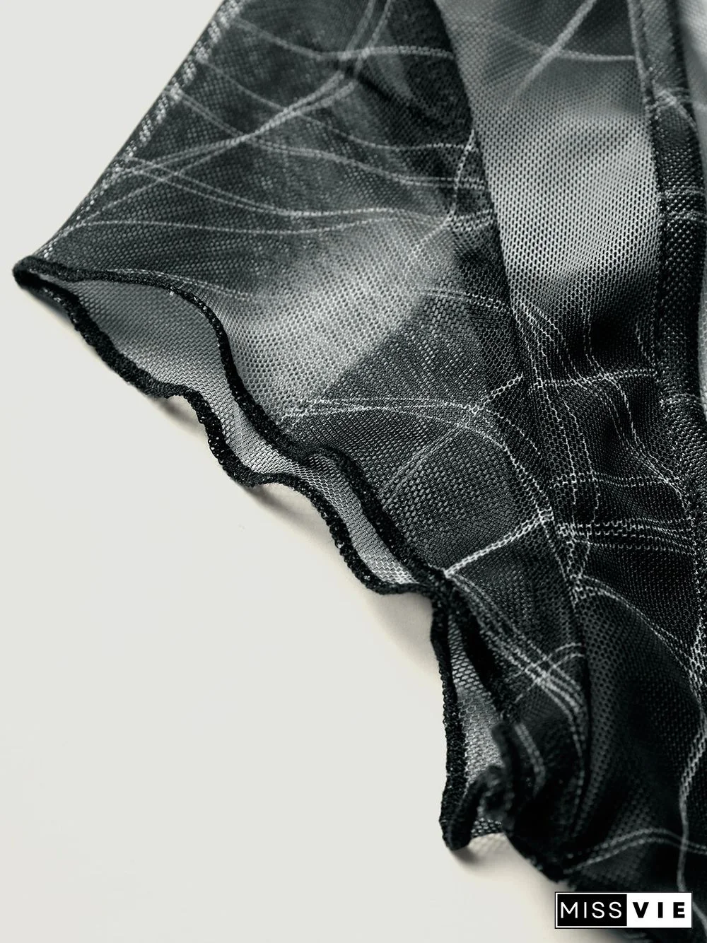 Print Lettuce Trim Short Sleeve Sqaure Collar Crop Top