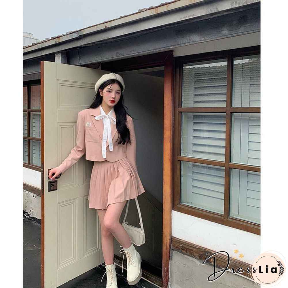 New Japanese Student School Uniform Jk Suit Autumn High Waist Pleated Skirt Long Sleeve Shirts Jacket Suit Sweet Uniforms
