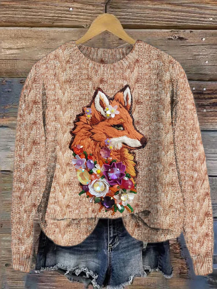 Fox Embroidery Cozy Sweater
