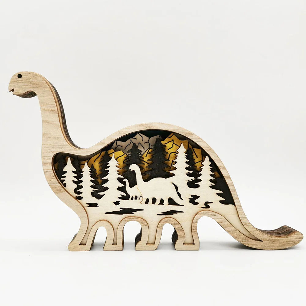Purexcellent&trade; Creative forest animals cute wood carving dinosaur desktop crafts decoration