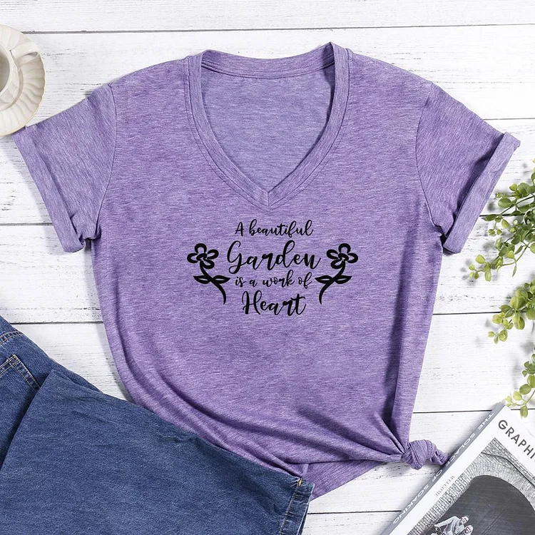 A beautiful garden is a work of heart V-neck T Shirt-Annaletters