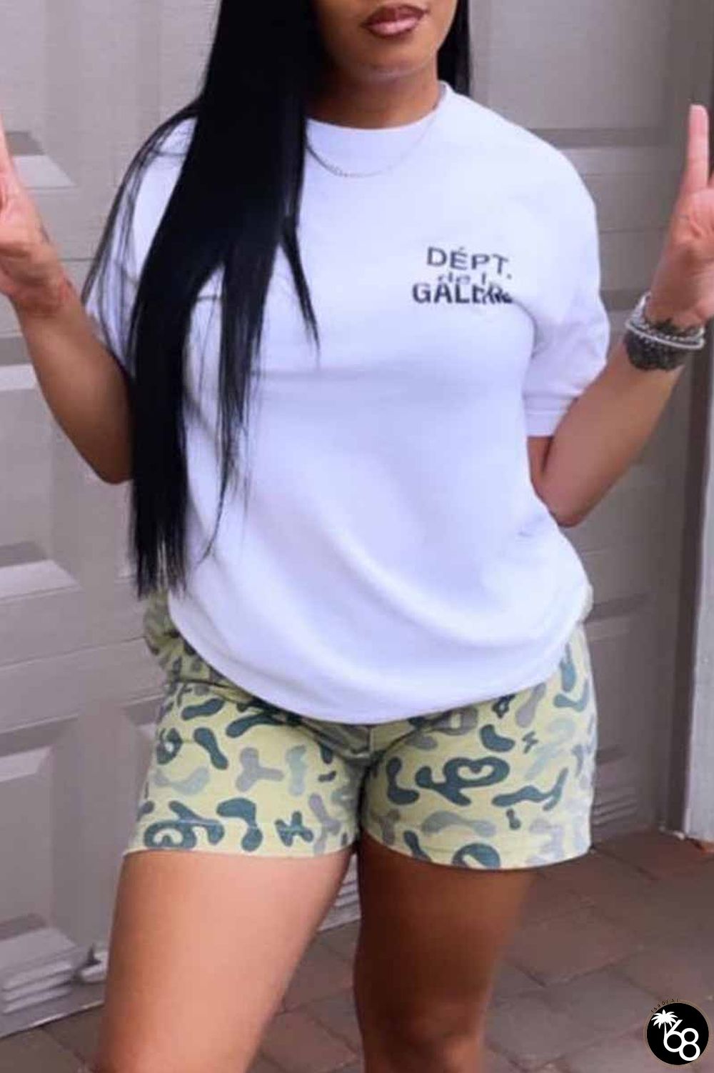 Casual Print Letter O Neck Short Sleeve Two Pieces | 168DEAL