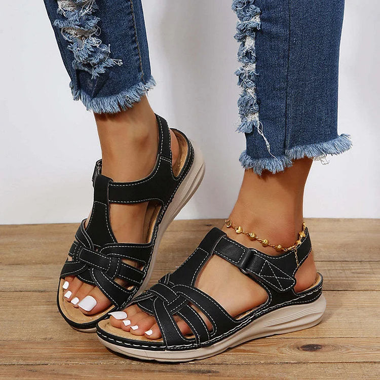 Women's Open Toe Wedge Velcro Sandals