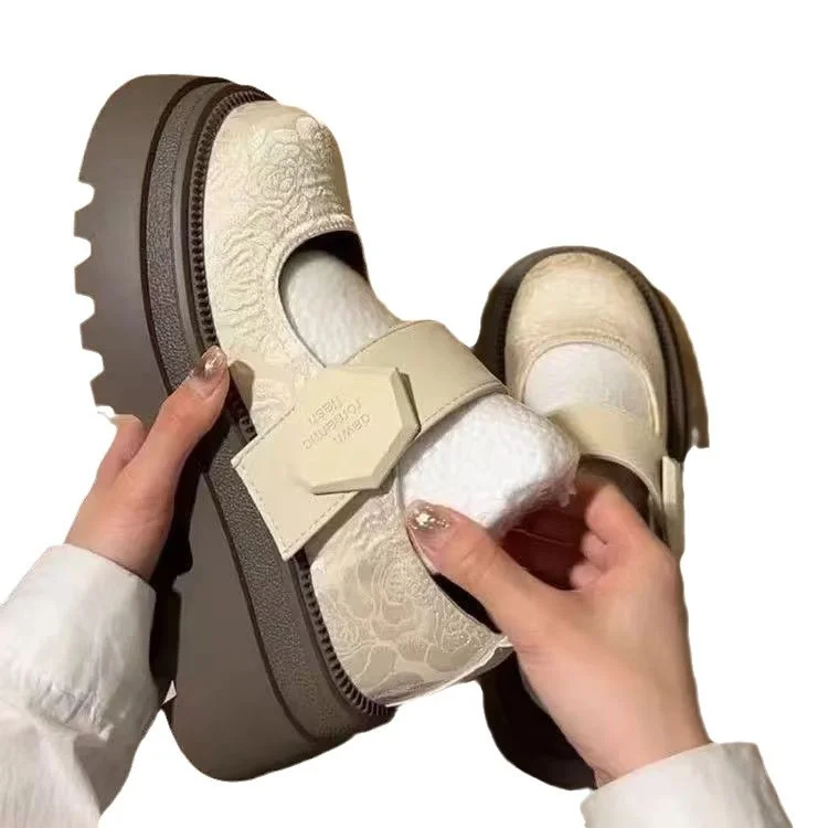 Yyvonne Jane Women's Shoes Spring And Autumn High-End Feel Magic Sticker Lefu Shoes Small Leather Shoes New Chinese Embroidery National Style Thick Sole Single Shoe