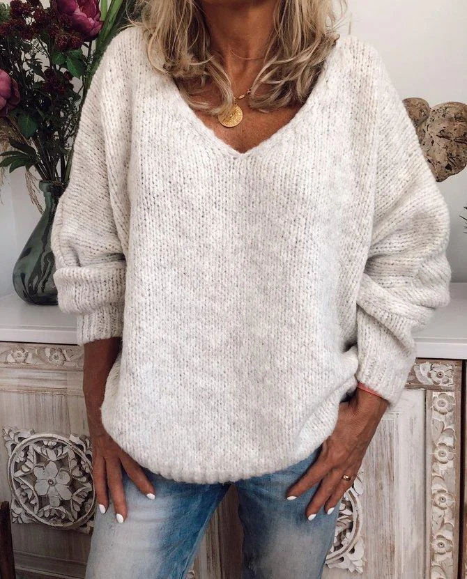 Solid Long Sleeve Sweater | IFYHOME