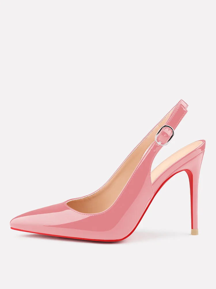 100mm Women's  Classic Patent Leather Shoes Pointed Toe Slingback Sandals Red Bottoms High Heels Comfortable Pumps