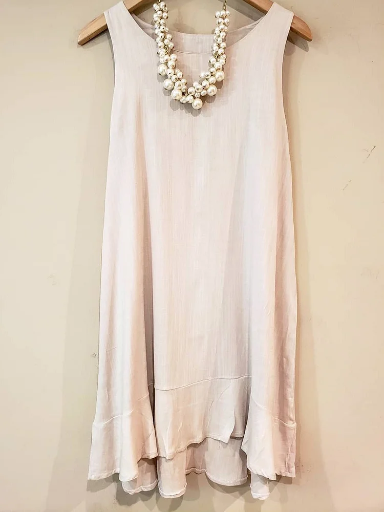Solid color cotton linen sleeveless dress