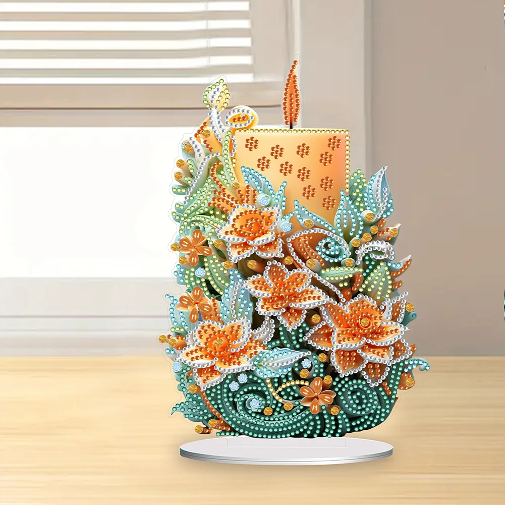 DIY Flowers Candle Acrylic Diamond Painting Tabletop Ornaments Kit for Office Desktop Decor